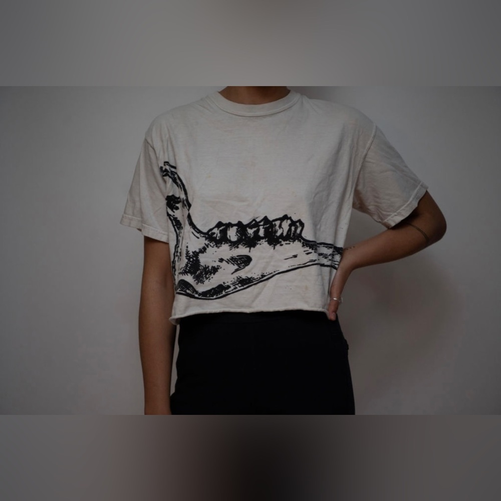 Hand-screen printed jaw crop top
